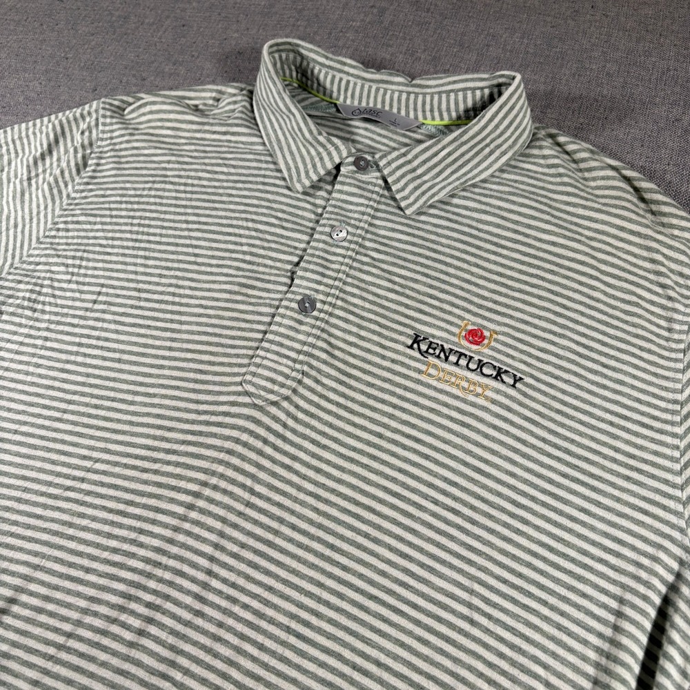 Tasc Performance Polo Shirt Mens Large Green Striped Kentucky Derby Bamboo Blend